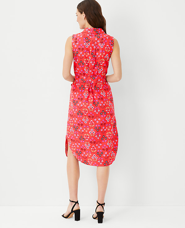 Floral Linen Blend Sleeveless Shirtdress