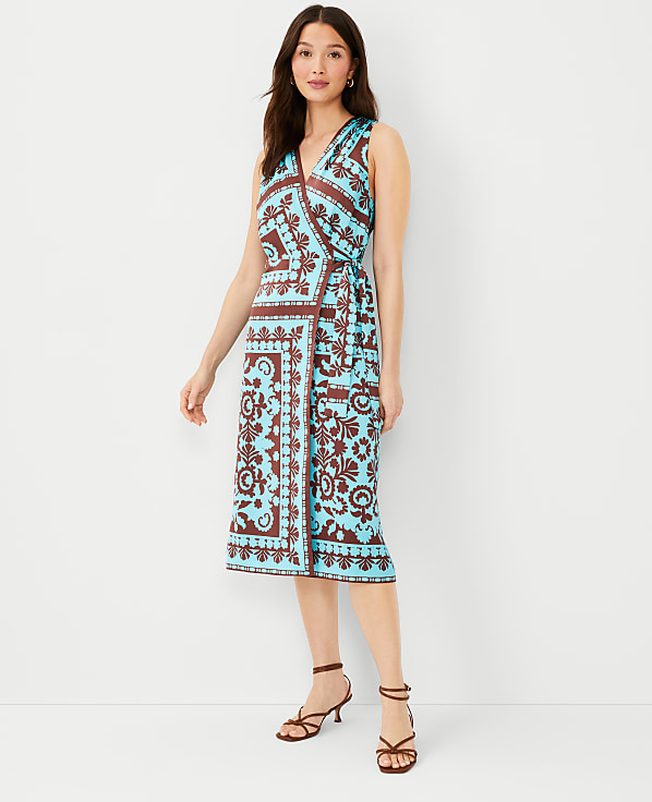 Scarf Print Sleeveless Wrap Dress