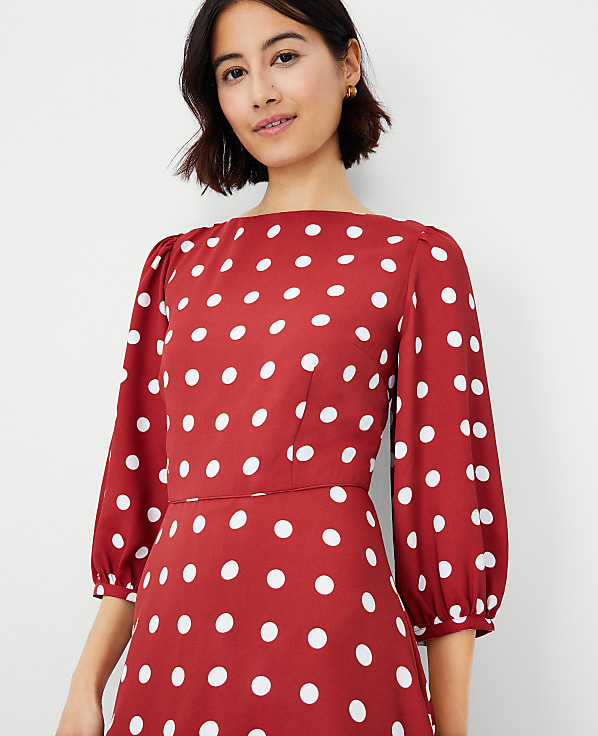 Dotted Boatneck Flare Dress