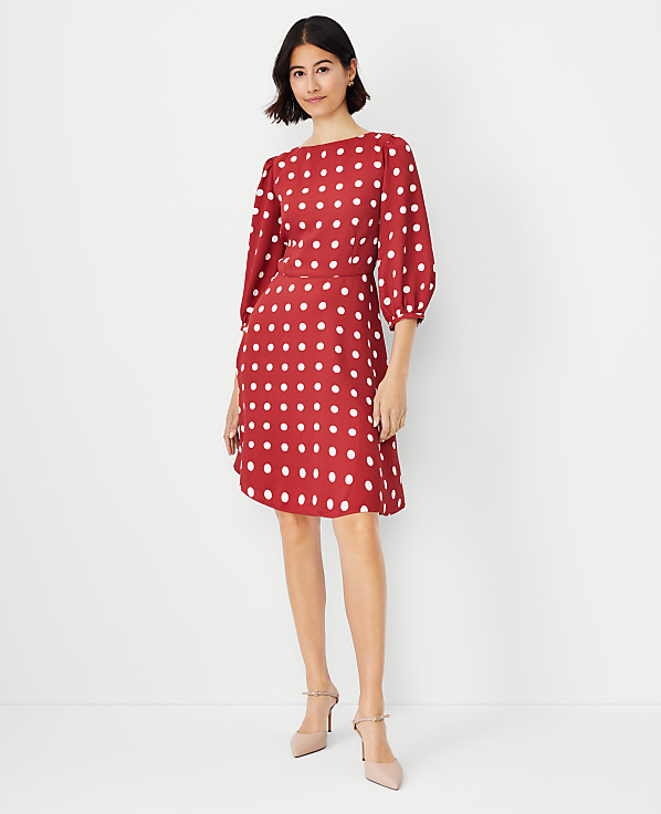 Dotted Boatneck Flare Dress
