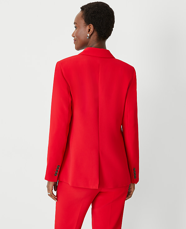 The Petite Long Fitted Notched One Button Blazer in Fluid Crepe