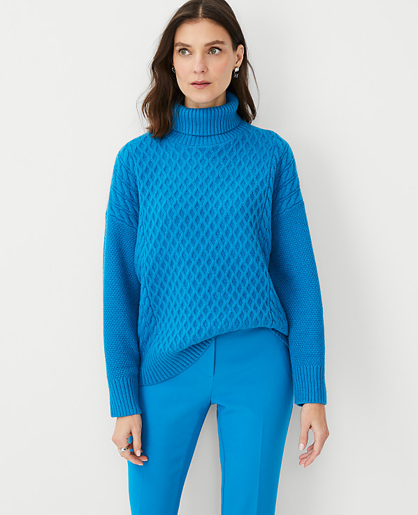 Mixed Cable Turtleneck Sweater