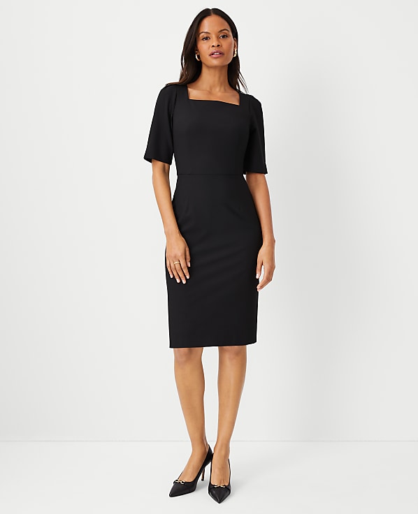 The Elbow Sleeve Square Neck Dress in Seasonless Stretch &mdash; Curvy Fit