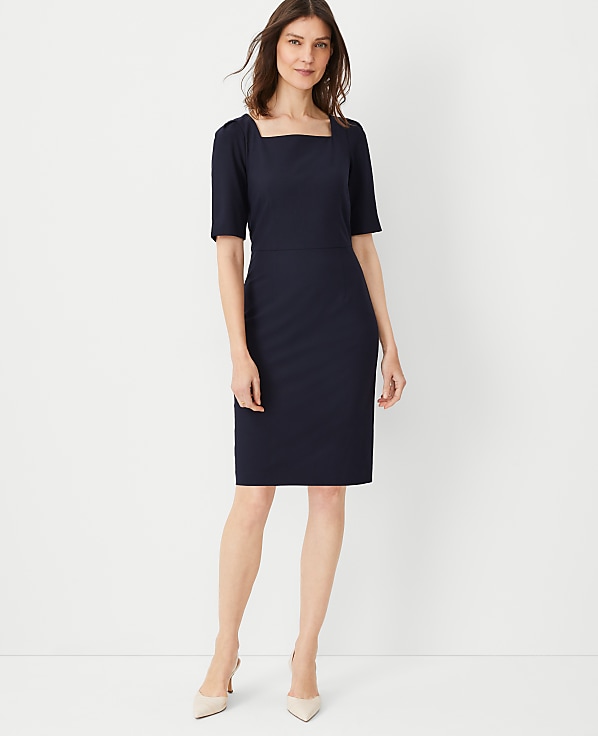 The Elbow Sleeve Square Neck Dress in Seasonless Stretch &mdash; Curvy Fit