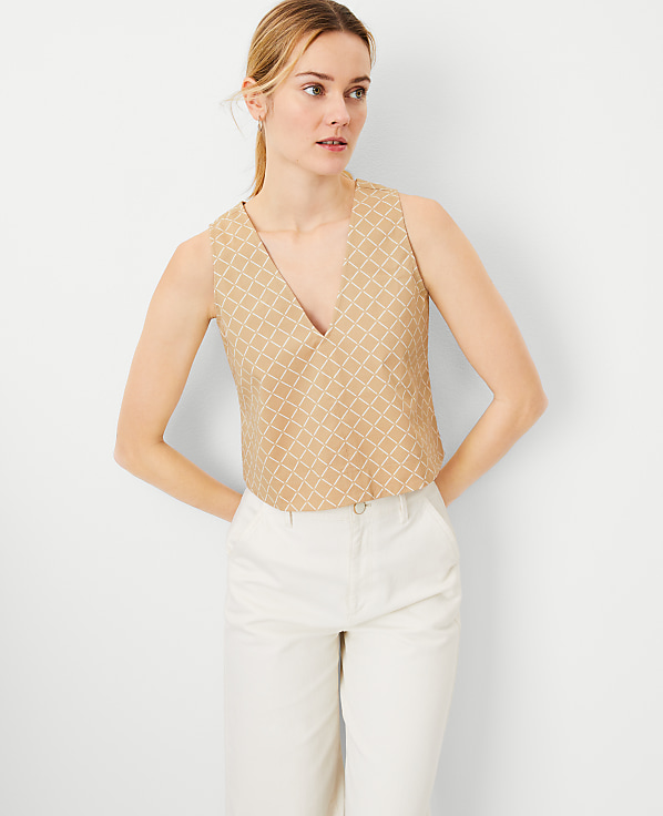 Checked V-Neck Tank Top