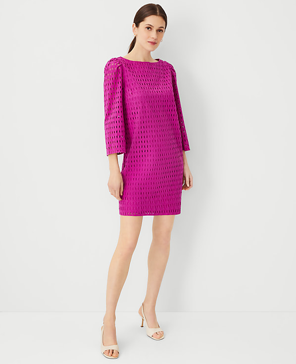 Eyelet Boatneck Shift Dress