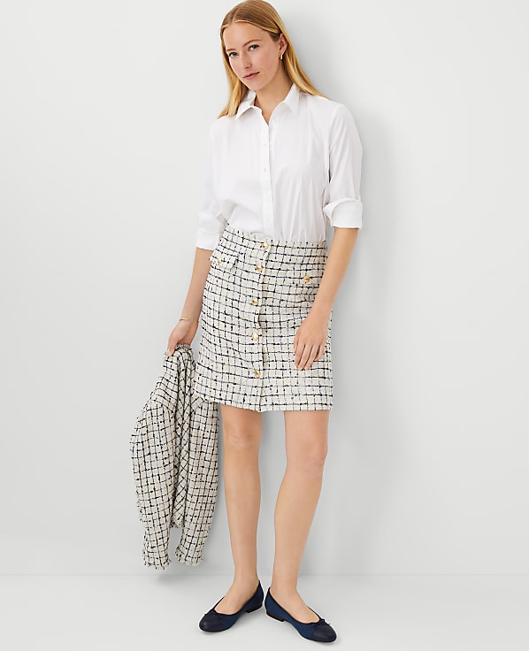 Tweed Button A-Line Skirt