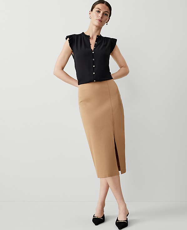 Ponte Pull-On Slit Pencil Skirt
