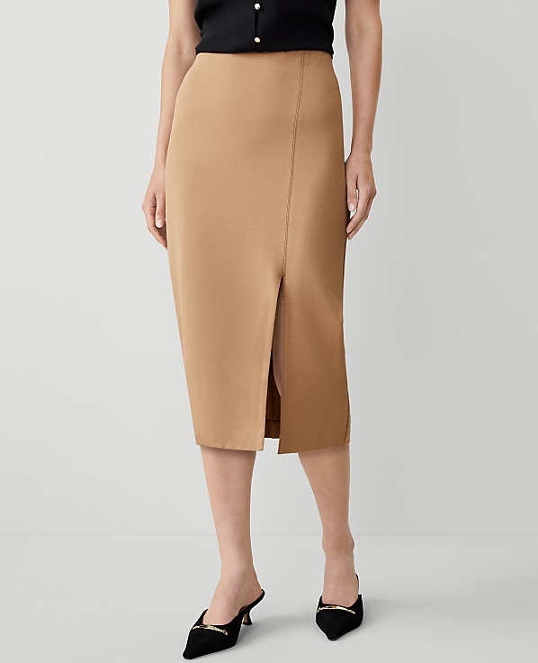 Ponte Pull-On Slit Pencil Skirt