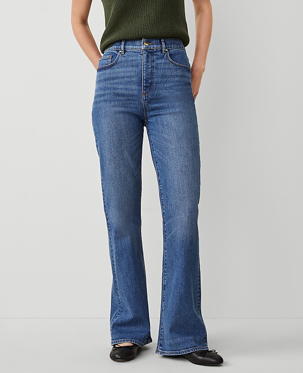 Petite High Rise Flare Jeans in Luxe Medium Wash