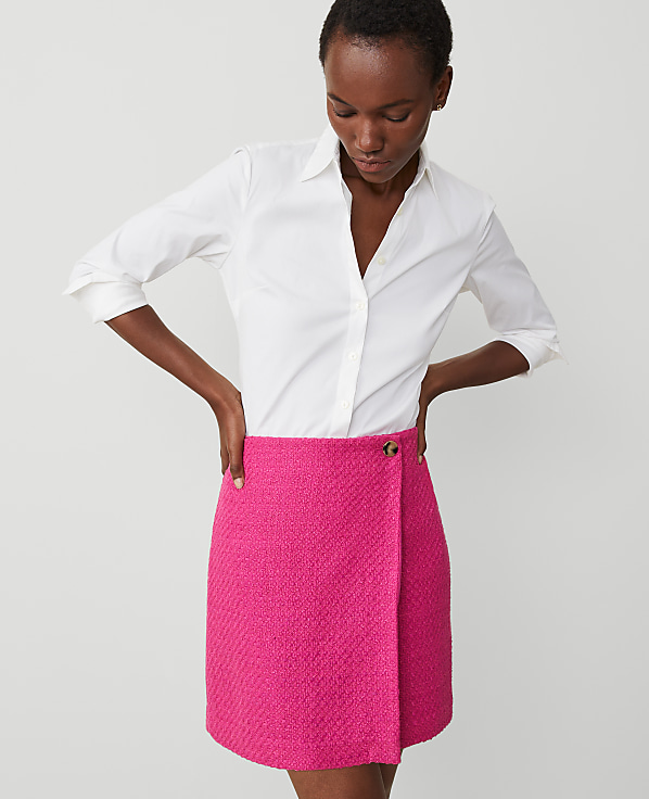 Tweed Button Wrap Skirt