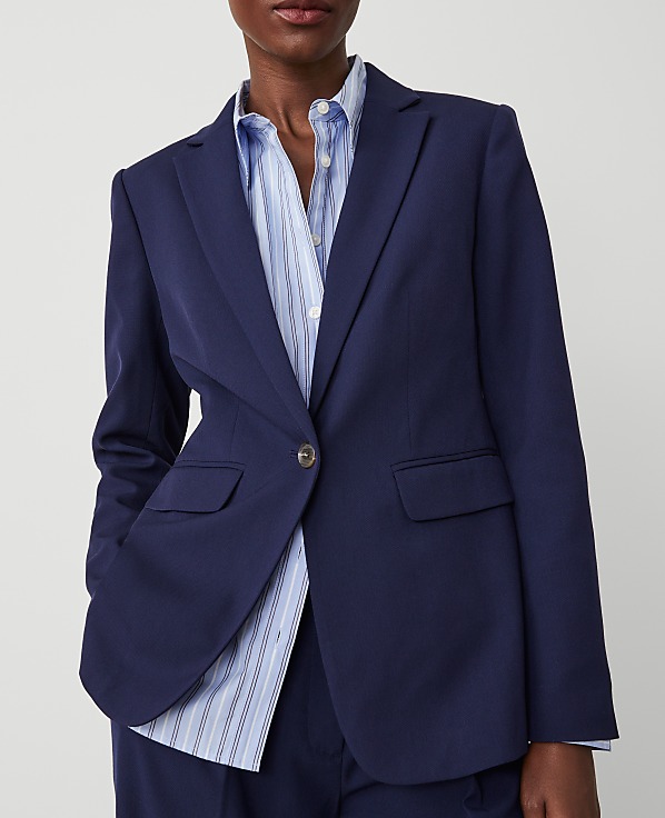 The Long One Button Notched Blazer in Textured Drape