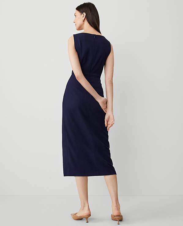 The Petite Boatneck Wrap Sheath Dress in Textured Drape