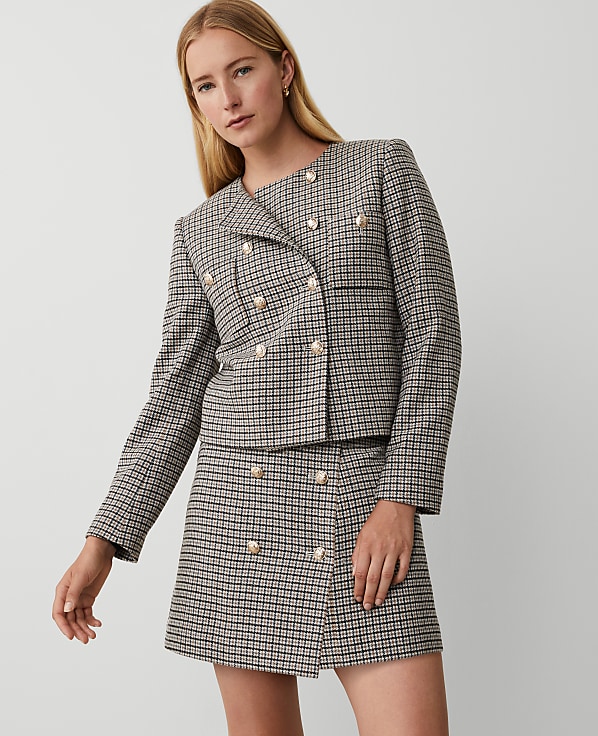 Checked Double Breasted Patch Pocket Jacket