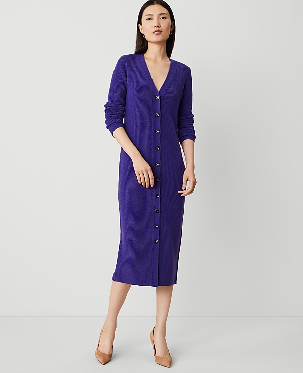 Cashmere Ribbed Cardigan Dress