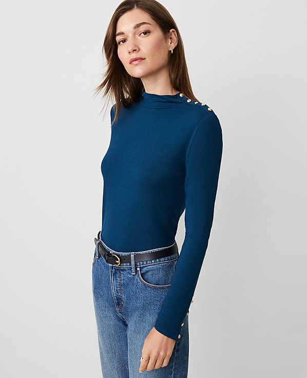 Mock Neck Button Top