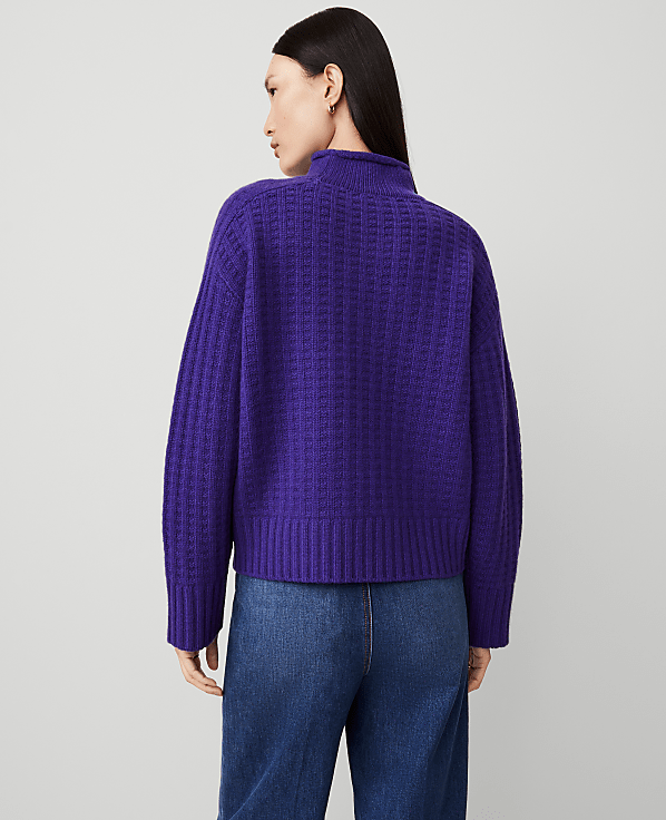 Cashmere Waffle Stitch Roll Neck Sweater