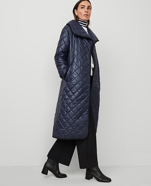 Weekend Collection Quilted Drape Collar Belted Puffer Coat