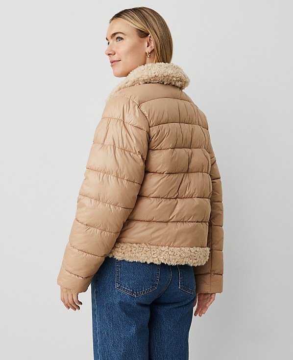 Petite Weekend Collection Faux Fur Trim Puffer Jacket