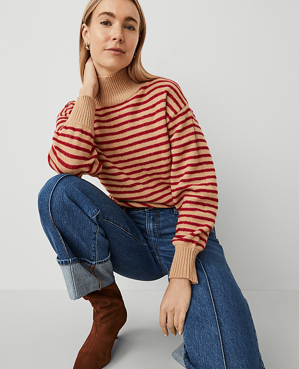 Weekend Collection Turtleneck Stripe Drop Shoulder Sweater
