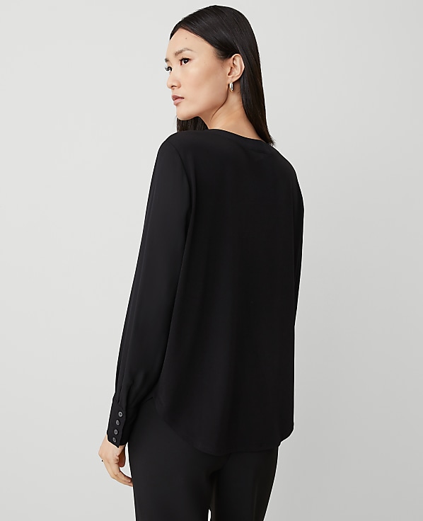 Petite Mixed Media Pleat Front Top