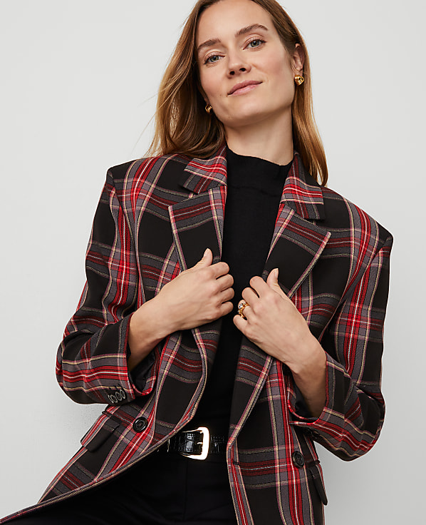 Plaid Relaxed Double Breasted Blazer