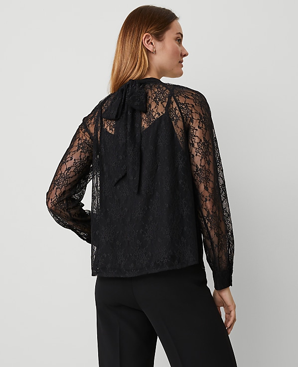 Petite Lace Mock Neck Blouse