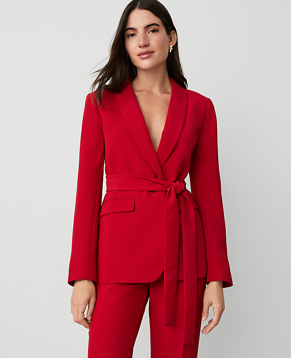 The Belted Shawl-Collar Blazer in Fluid Crepe
