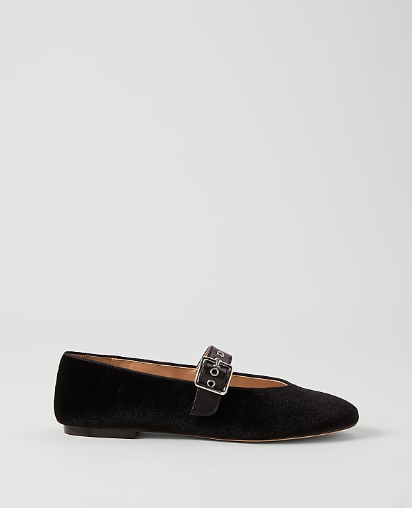 Buckle Mary Jane Velvet Flat