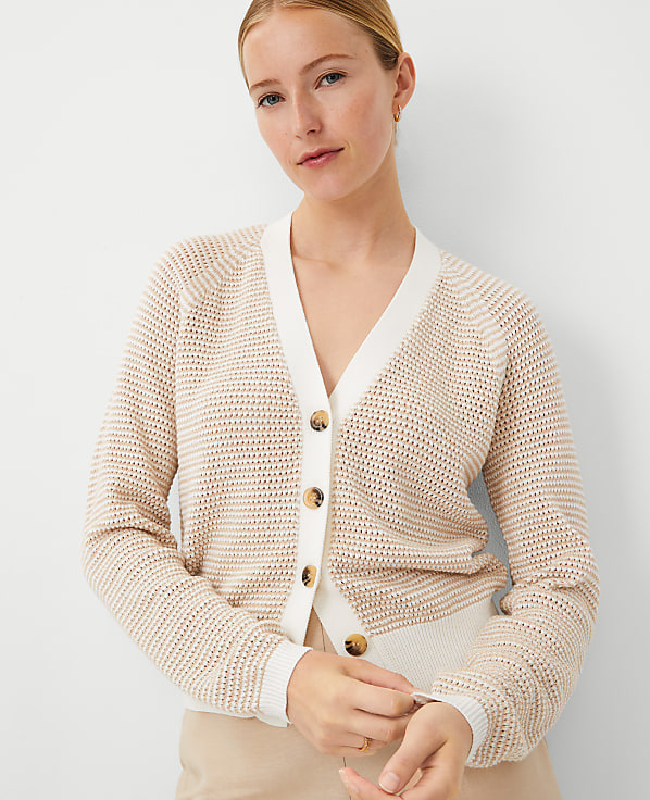 Petite Textured Stripe V-Neck Wedge Cardigan