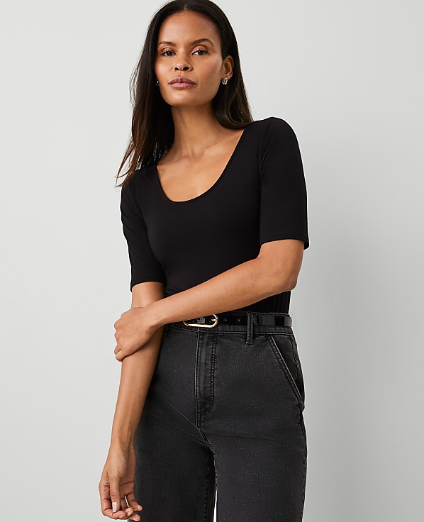 Scoop Neck Elbow Sleeve Tee