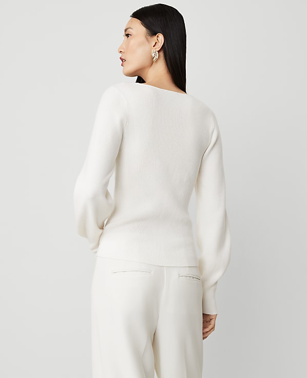 Puff-Sleeve V-Neck Sweater