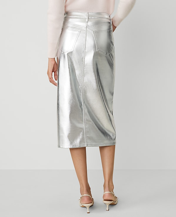 Metallic Faux-Leather Column Midi Skirt