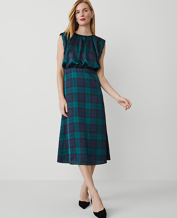 Tartan Cap Sleeve Midi Dress