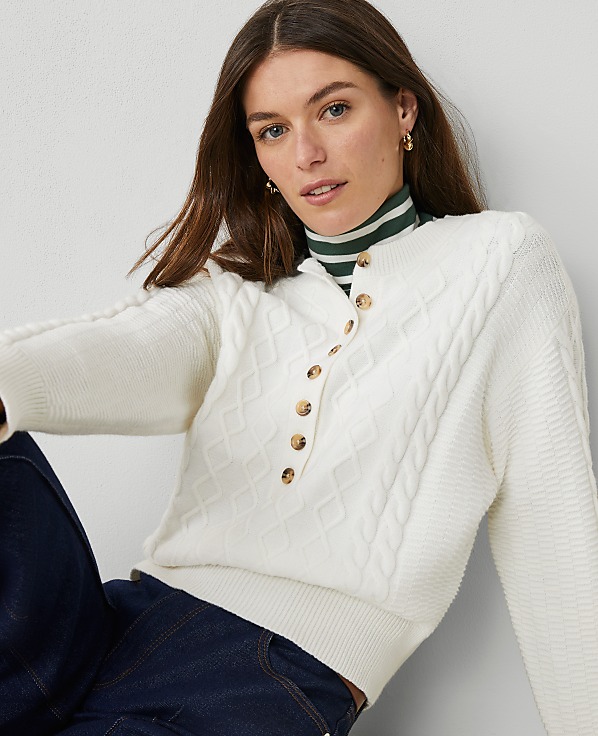 Weekend Collection Cable Henley Sweater