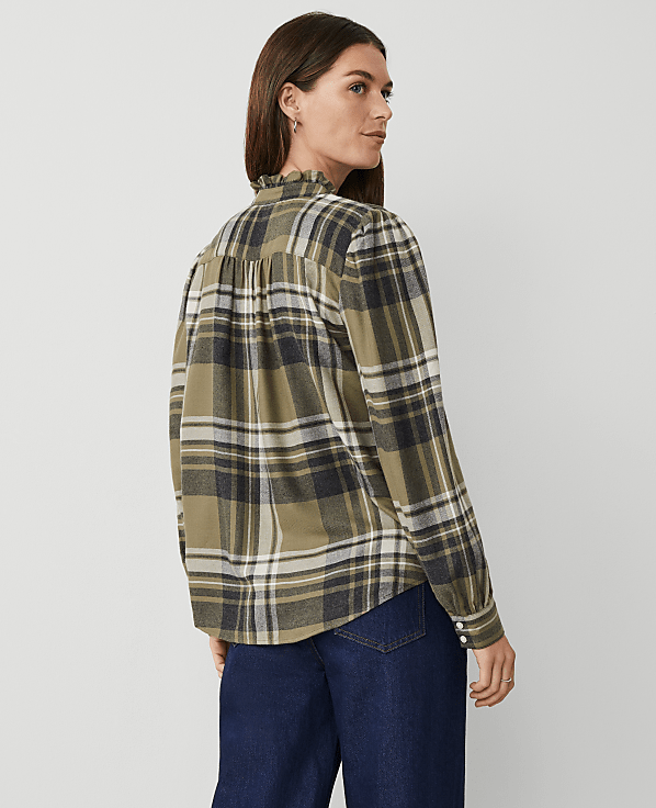 Weekend Collection Plaid Ruffle Neck Flannel Shirt
