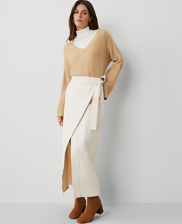 Petite Weekend Collection Denim Wrap Maxi Skirt