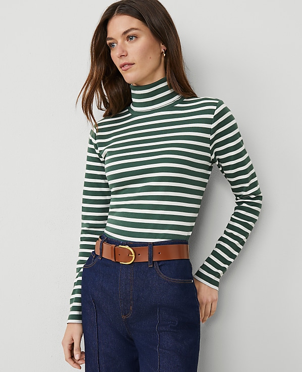 Weekend Collection Striped Turtleneck Top