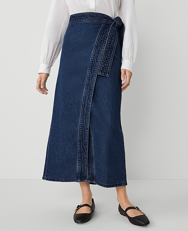 Petite Weekend Collection Denim Wrap Maxi Skirt