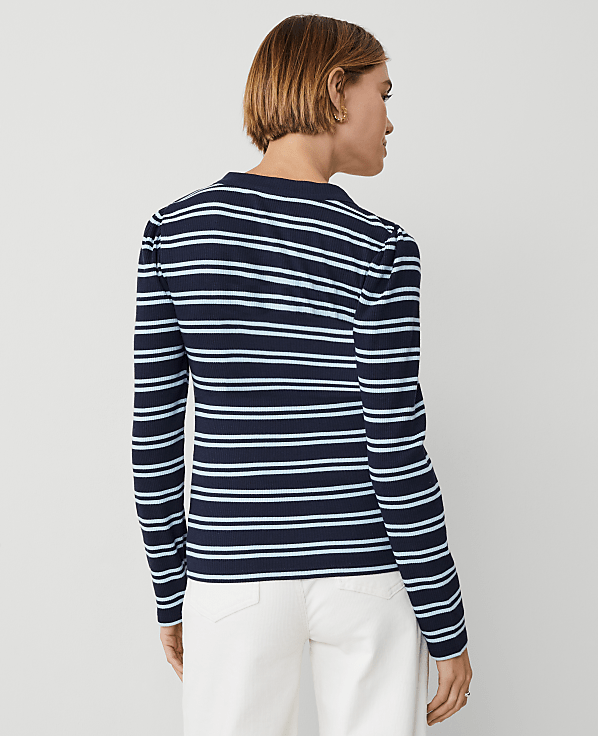 Weekend Collection Striped Puff Sleeve Henley Top
