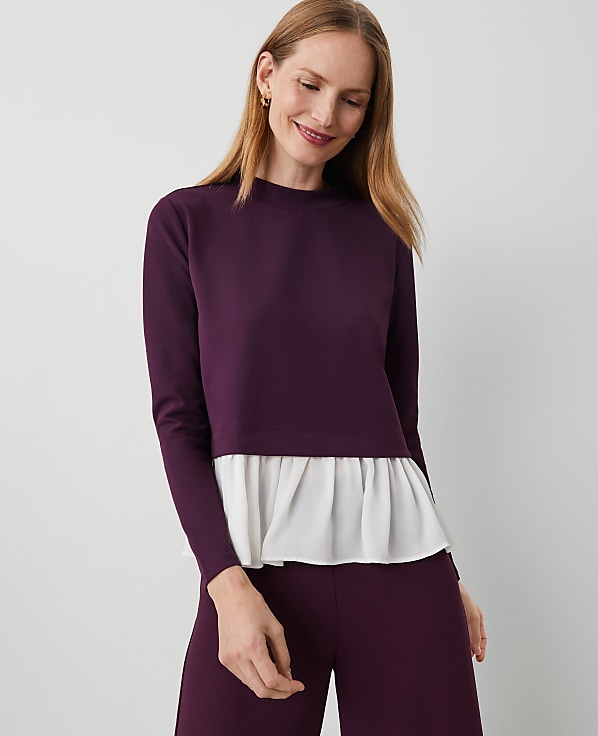 Ruffle Hem Mixed Media Top