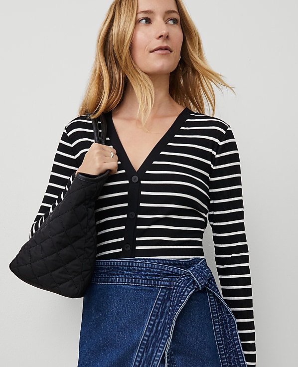 Weekend Collection Striped V-Neck Cardigan