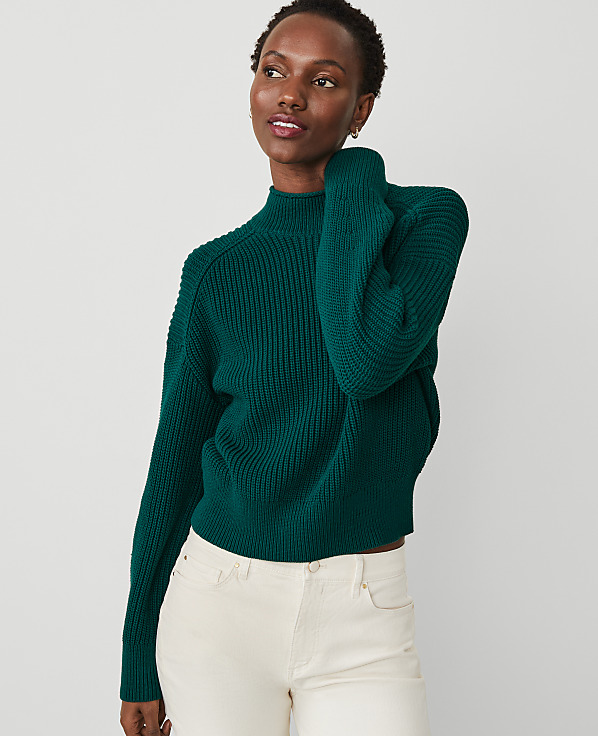 Ribbed Mock Neck Wedge Sweater