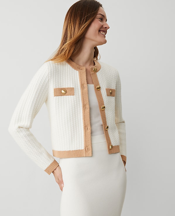 Textured-Stitch Sweater Jacket