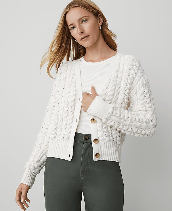 Petite Weekend Collection Stitched V-Neck Cardigan