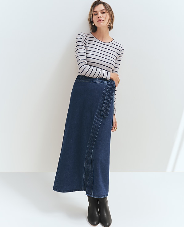 Petite Weekend Collection Denim Wrap Maxi Skirt