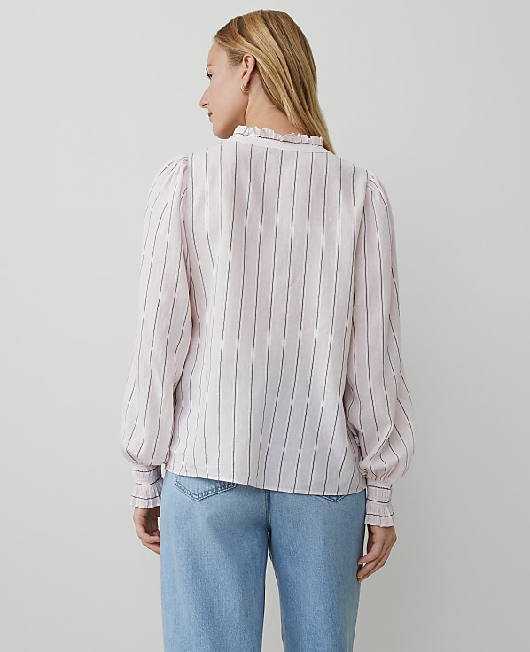 Striped Cutout Smocked Cuff Blouse