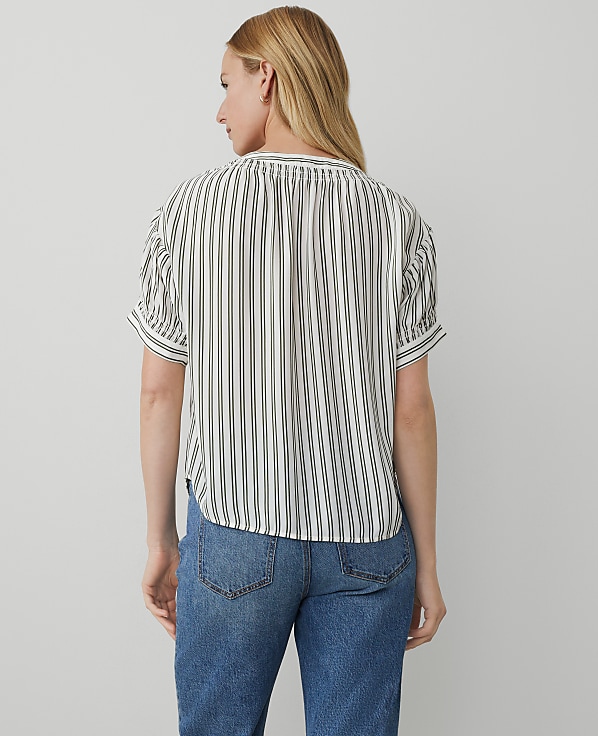 Striped Puff-Sleeve Blouse