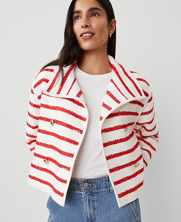 Petite Tweed Oversized Double Breasted Jacket