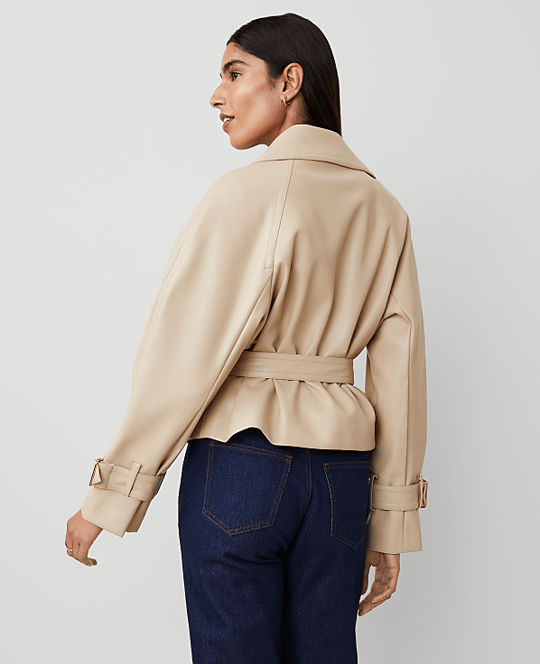 Faux Leather Cropped Trench Jacket